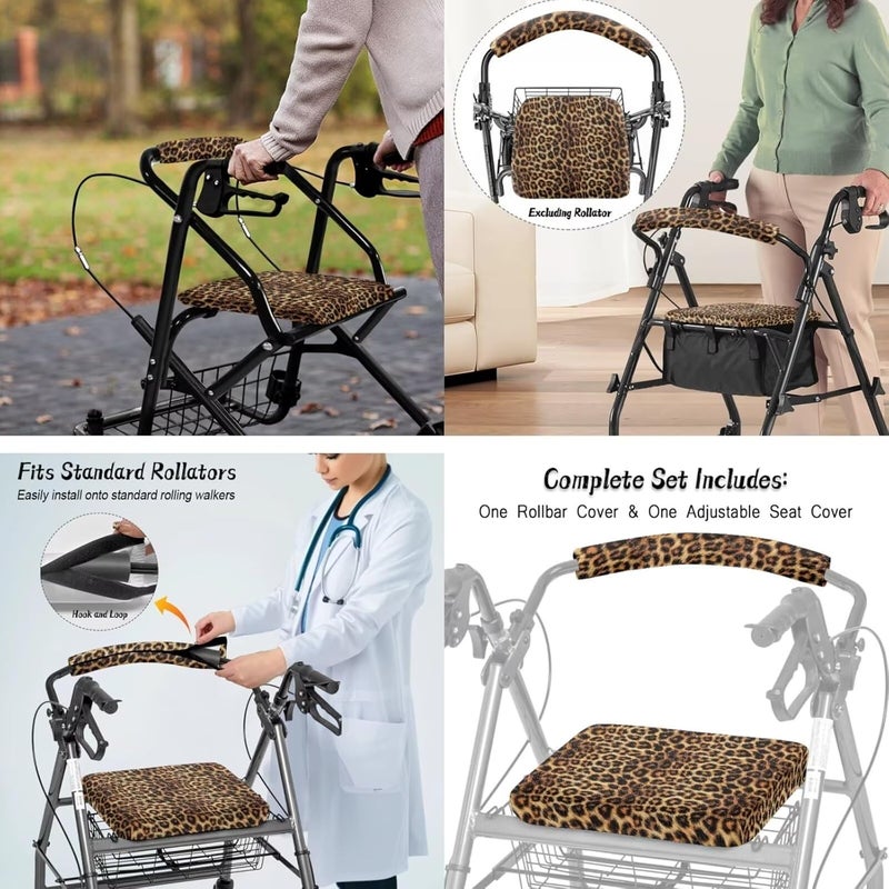 LedBack Leopard Print Rollator Walker Accessories 3 Pack Rollator Walker Seat and Backrest Rollbar Covers Soft Universal Walkers Seat Covers Organizer Pouch Storage - Image 4